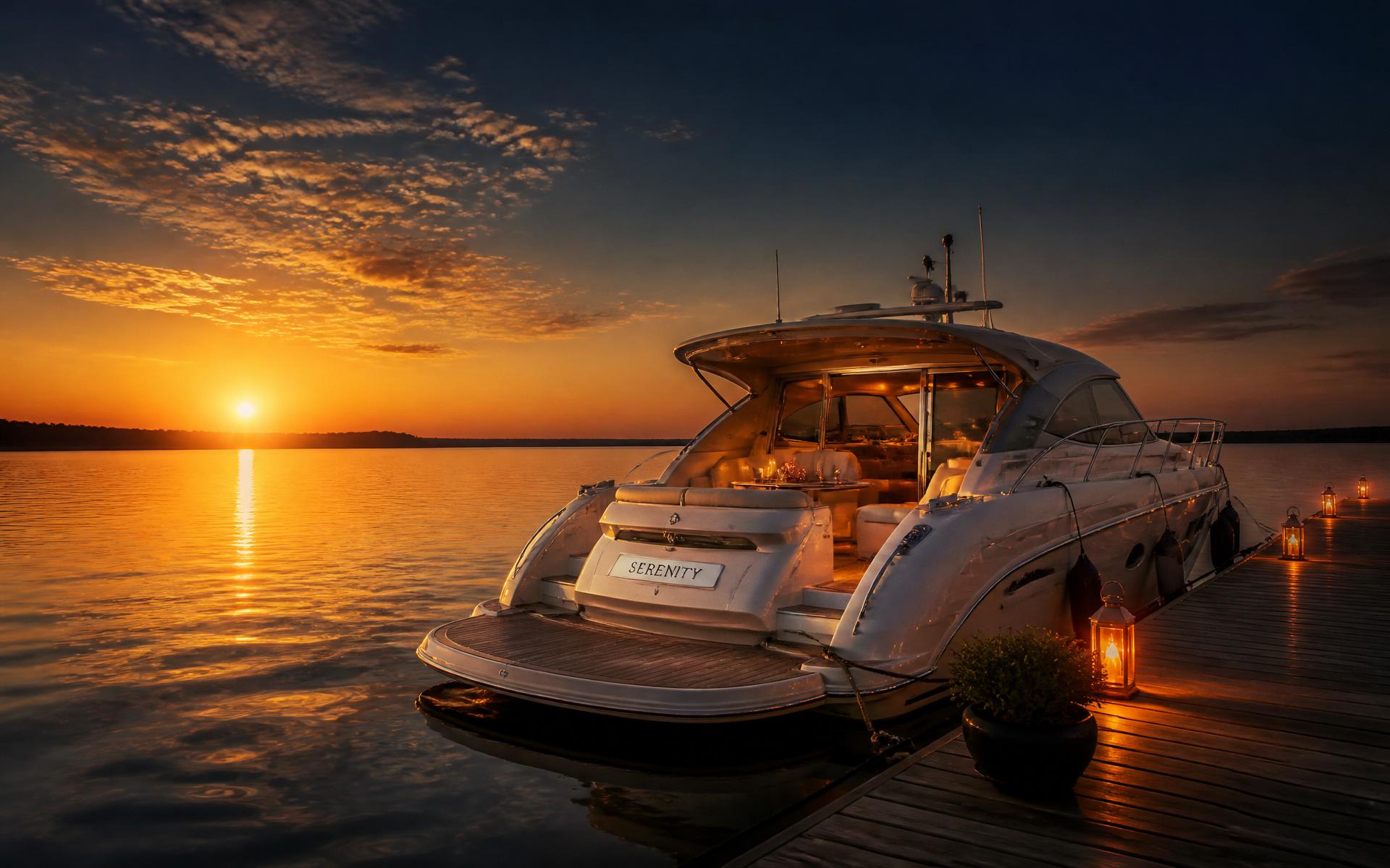 Yate iluminado sobre Lake Monroe al anochecer